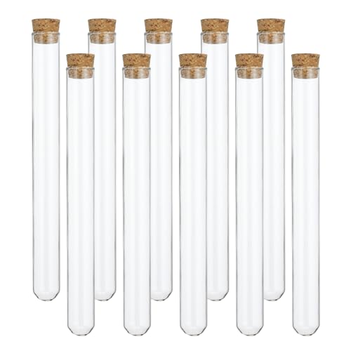 PATIKIL 23ml Test Tubes, 1000pcs 5.91x0.63in Glass Clear Round Bottom Test Tube Containers with Cork Stopper for Bead Party Candy Bath Salt Storage Scientific Experiment Plant Propagation