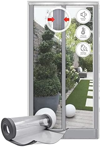 Acepunch 2 Way Door Magnetic Strip PVC Curtain Plastic Thermal Door Cover Clear Screen Commercial Freezers Warehouse Vinyl Waterproof Insulation Room Windproof 35.4x78.7 in (3x6.6ft.) AP1281