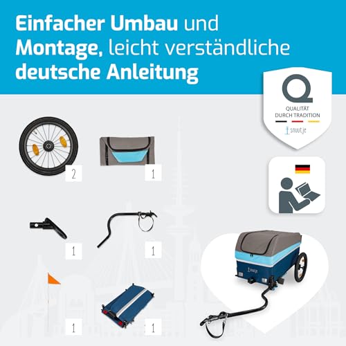 Snuutje Fahrradanhänger | perfekt als Einkaufshilfe und Transportwagen | Lastenanhänger fürs Fahrrad | Abdeckung mit Reflektorstreifen
