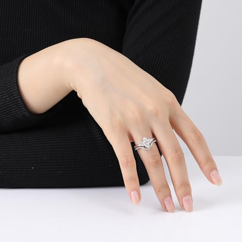 Moissanite Engagement Ring Set For Women 18 K White Glod Plated S925 Sterling Silver Vintage Petals Leaves Women Ring Jewelry Gift4