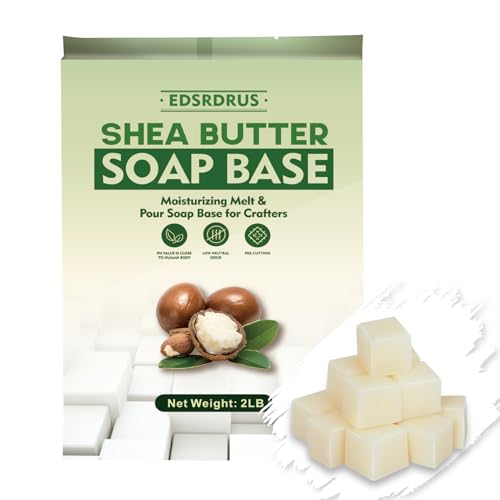 EDSRDRUS 2LB Shea Butter Soap Base Pre-Cut Moisturizing Natural Base Melt and Pour DIY Handmade for Crafting Soap Making