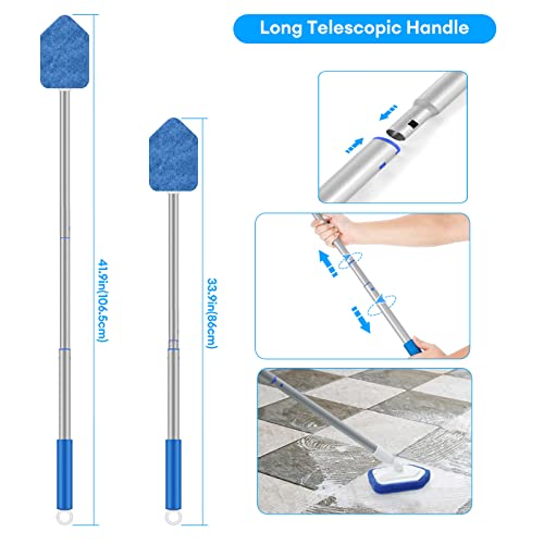 Tub Shower Scrubber For Cleaning With Long Handle, Wihxd Tub And Tile Scrubber With Replaceable 2 Brush Sponge & 1 Microfiber Pad Scrub Brush Cleaner For Bathtub Bathroom Tile Floor Wall Glass #TOP3