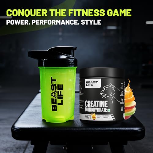 Image of BeastLife Micronised Creatine Monohydrate with Free Shaker | 319 g | 86 Servings | Tropical Tango | NABL Lab Tested | Rapid Absorption for Muscle Strength & Athletic Performance | Super Micronised Creatine Powder