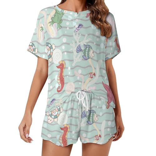 Sleepwear été pour femme fluide anti-transpiration à motif étoile de mer