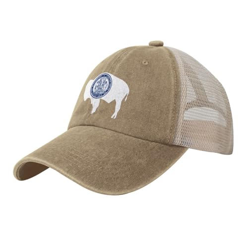 CHENYONAS Wyoming Flag Outdoor Washed Denim Mesh Hat Denim Baseball Cap Cowboy Hat