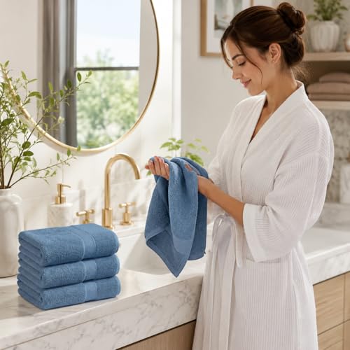 Image of Sulfar 100% Combed Cotton, Quick Drying Highly Absorbent, Luxury Hand Towel Set (Pack of 4, 40 X 70 cm) Dark Blue