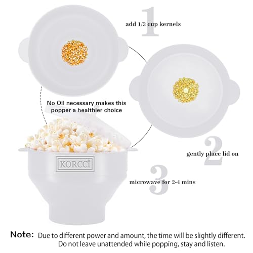 Image of The Original Korcci Microwaveable Silicone Popcorn Popper, Microwave Popcorn Popper, Collapsible Microwave Popcorn Maker Bowl, No Oil Required, Use In Microwave, Dishwasher Safe (White) (Pack of 2)