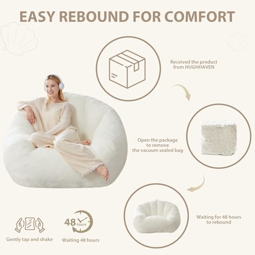 Image of HUGHEAVEN Max Giant Bean Bag Chair, Oversized Bean Bag Sofa for Adults & Teens, Ultra-Soft Comfy Fluffy Floor Lounge Chair with Armrests, Large Bean Bag Couch for Gaming, Reading & Relaxing