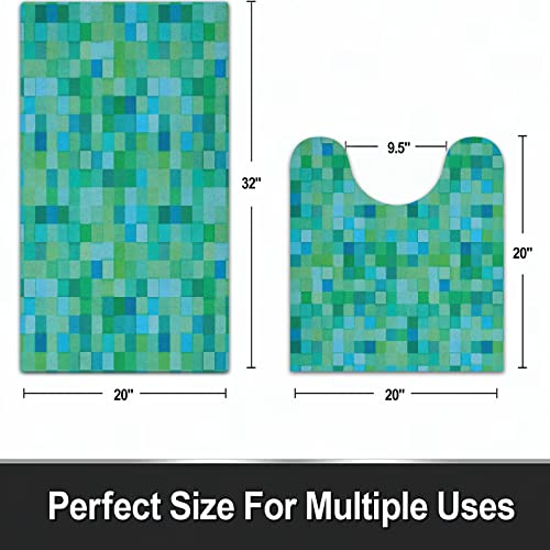 2-teilige rutschfeste Badematte,Blaugrünes 3D-Würfelmuster, abstrakte Quadrate, lebendige farbige geometrische Formen… – Bild 3