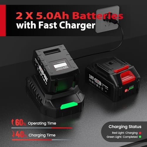 Bild 3 - 4,2 J Akku Bohrhammer: mit 2 * 5,000mAH Akkus und Ladegerät, 1000 W Bürstenlosem Motor, SDS Plus, Elektrischer Schlagbohrmaschine für Profis und Heimwerker