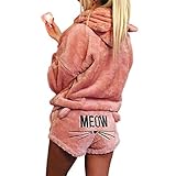 XingYue Direct 2 stücke Frauen Katze Pyjamas Nette Mädchen Meow Nachtwäsche Weichen Bademantel Shorts Winter Lounge Nachtwäsche Sets (Color : Pink, Size : M)