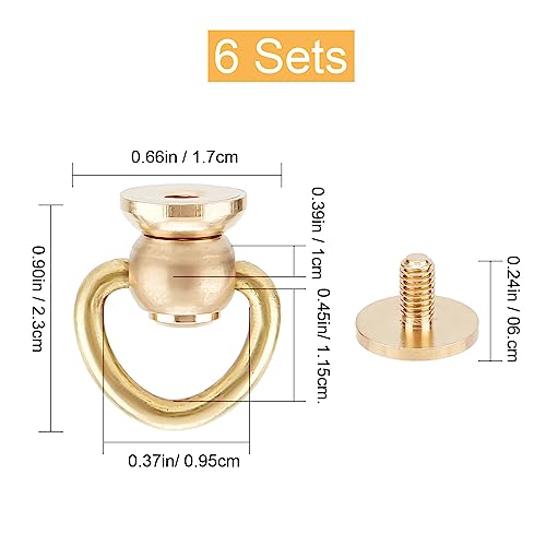 Image of GORGECRAFT 6PCS Brass Ball Studs Rivets D Ring 360 Degree Rotatable Ball Post Head Buttons Screw Buttons Rivets Nails Chicago Stud Screw Metal Ring Free Rotation for Bag Handle Connector Purse Craft