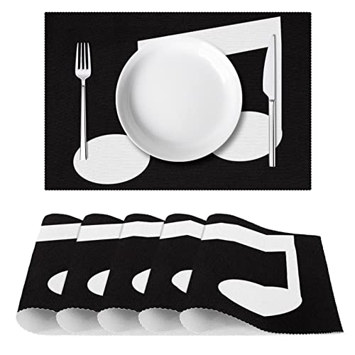 Set de table note de musique noir lot de 6 lavables pour repas