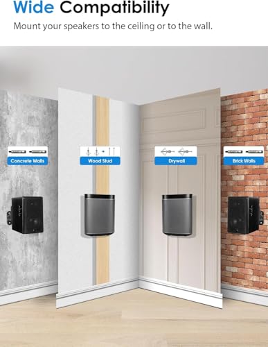 Image of Speaker Wall Mounts, 4 Packs Universal Mounting Bracket for Small Bookshelf Speakers, Vertical 120, Horizontal 180Adjustment, Compatible with Bose, JBL, KEF,Sony & Others, Hold up to 32 lbs