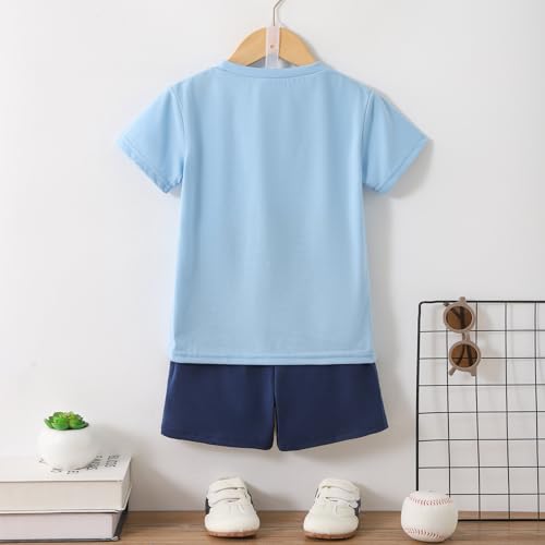 Image of Boys 2 Piece Outfits Short Sleeve Basketball Pattern T-Shirt and Shorts Summer Clothes for Kids 5-12 Years