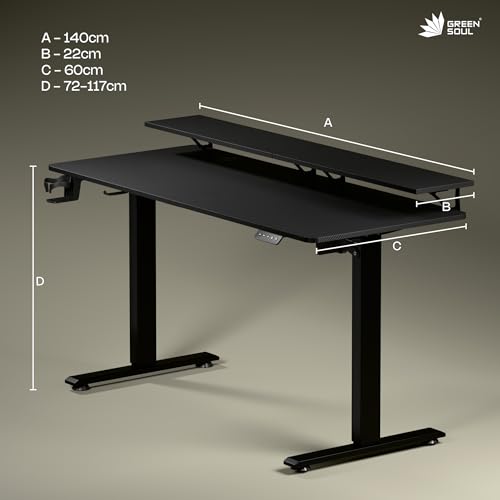 Image of Green Soul Elevate Multi-Purpose Electric Height Adjustable Office Desk with Monitor Riser, Ergonomic Spacious Sit Stand Solution | Installation Provided (Carbon Black)