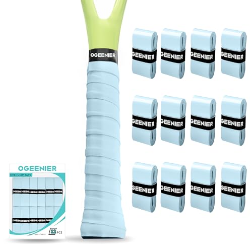 OGEENIER Tennis Racket Grip Tape, 12 Pack, Absorbent and Anti-Slip Tennis Overgrip, Precut Soft Pickleball Paddle/Badminton Wrap Grips Tape