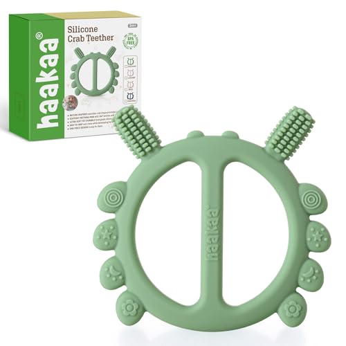 Image of Haakaa Silicone Crab Baby Teether,Teething Toys,360° Baby Toothbrush Head for Infant Self-Brushing Training,Food-Grade Silicone,First Easter Gift,Pea Green
