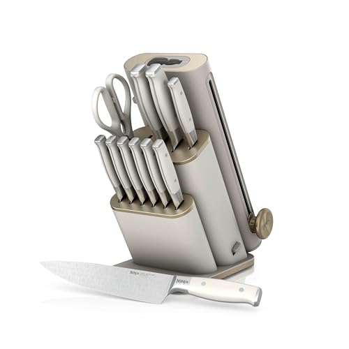 Ninja StaySharp 13-Piece Knife Block Set with Removable Knife Sharpener Rust-Resistant German Stainless Steel Includes Kitchen and Herb Scissors Stone Gold NK32013EUUKSD1