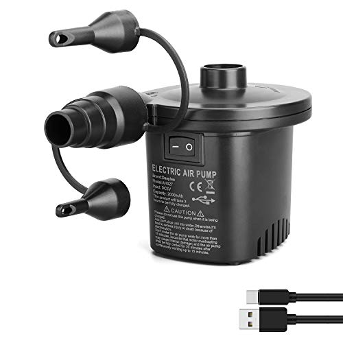 Deeplee Electric Pump, Quick-Fill Electric Inflator for Inflating Deflating Paddling Pool Air bed Air Mattress Inflated Toy, 3 Nozzles Included