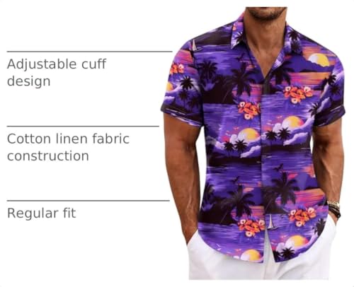 Image of COOFANDY Men's Linen Shirts Short Sleeve Casual Shirts Button Down Shirt for Men Beach Summer Wedding Shirt