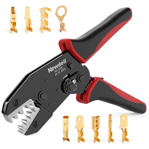 Image of Newdeli Wire Crimping Tool for Non Insulated Open Barrel Terminals Receptacles - AWG 20-10 Ratchet Wire Crimper Open barrel Crimping Tool Electrical Connectors Ratcheting Crimping Plier Crimp Tool