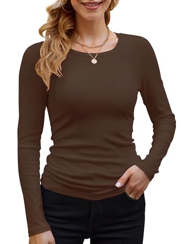 GEMBERA Womens Ribbed Long Sleeve Crewneck Casual Slim Basic Shir...