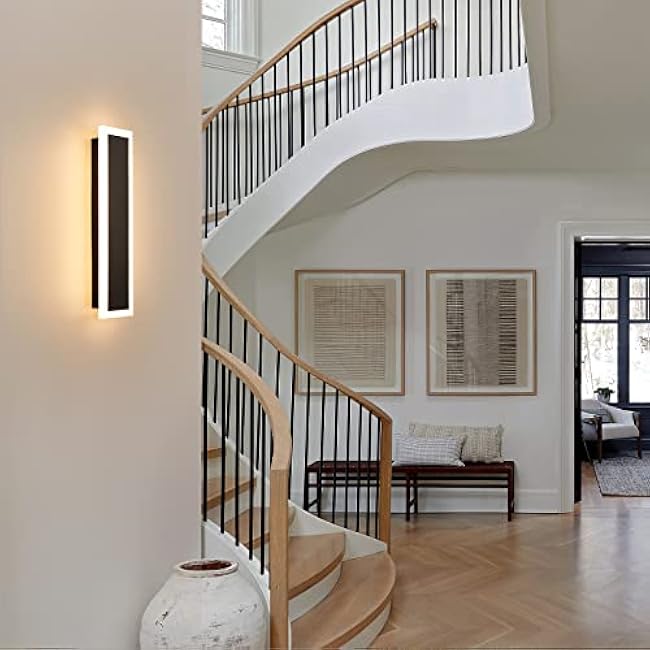 2-Pack Outdoor Wall Light LED 10W Long 15.7in - Modern Exterior Lighting Black Metal with Frosted Acrylic,3000K-6000K Waterproof Porch Sconce,for Patio, Front Door,Patio & Garage