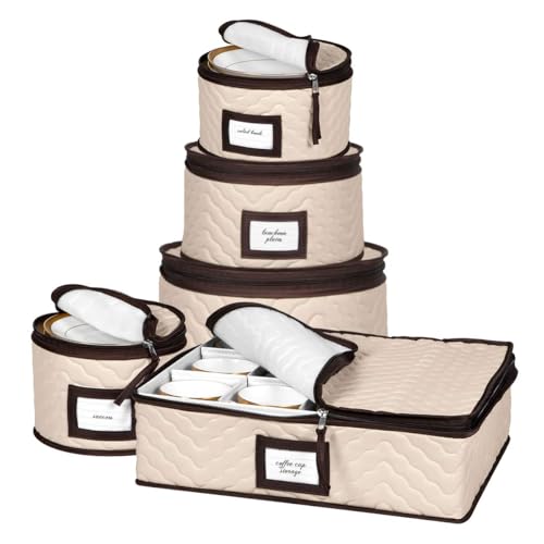 Comparison: Best Boxes For Packing Fine China 2 China Storage Containers 5-Piece Set Moving Boxes for Dinnerware, Glasses, Plates, Mugs and Saucers Sturdy Quilted Microfiber Dish Organizer with Dividers for Seasonal Storage - Holds Set of 12