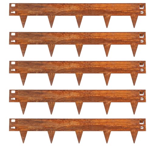 Greenera 5M Metal Lawn Edging Border Heavy Duty Corten Steel Garden Edge Border Flexible Lawn & Pathway Garden Edging Strip for Landscaping Easy Install - 8cm Face Height Rust