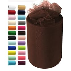 IONTACH Brown Tulle Fabric Roll 6 Inch X 100 Yards Tulle Ribbon | Lightweight, Sheer Tulle Fabric for Fall Wreaths, Thanksgiving Tables, Bows, Gift Wrapping & Crafts