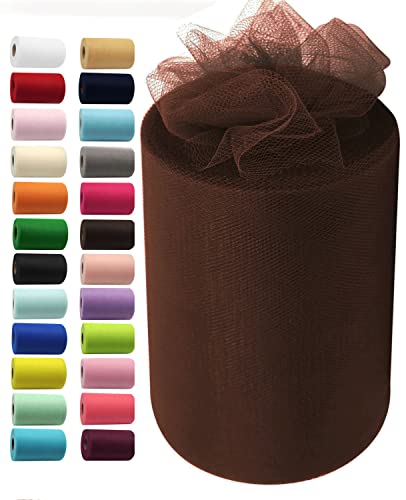 IONTACH Brown Tulle Fabric Roll 6 Inch X 100 Yards Tulle Ribbon