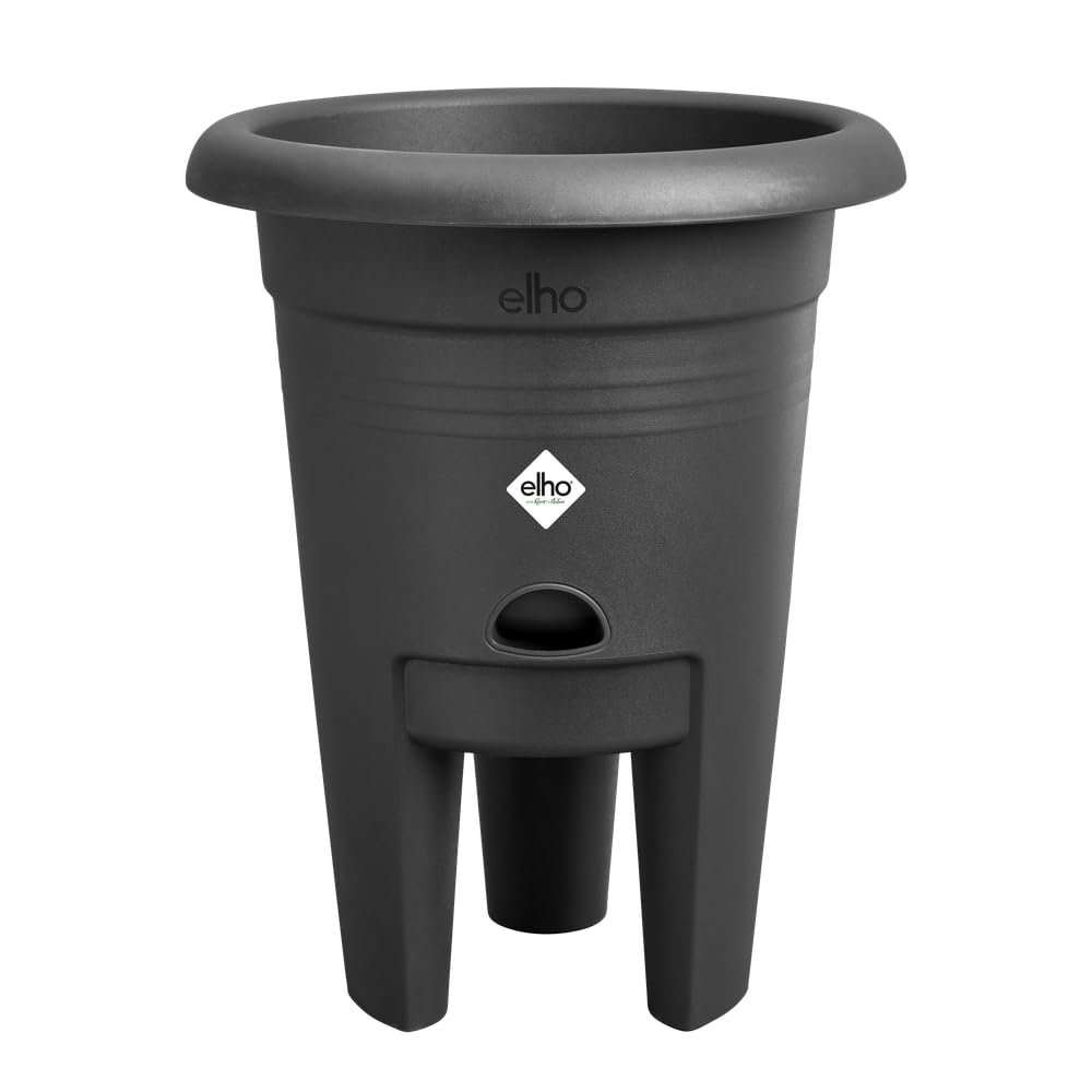 elho Green Basics Strawberry Pot 22cm - Plant Pot for Growing Strawberries - Including Water Reservoir - 100% Recycled Plastic - Ø 33 x H 41.5 cm - Black/Living Black