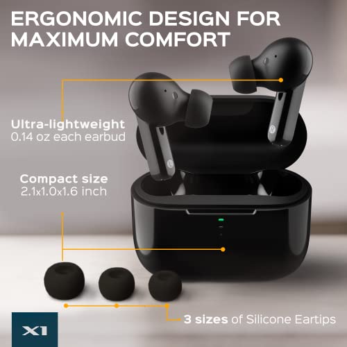 Treblab X1 - True Wireless Earbuds, Ipx4 Waterproof Bluetooth Earbuds With Touch Control, Voice Assistant, Transparency Mode,Gaming Mode, Up To 24 Hour Playtime, Includes Charging Case, Black(Renewed) #TOP6