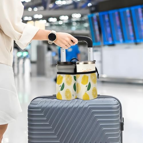 Image of Luggage Cup Holder for Suitcases Free Hands Suitcase Cup Holder Travel Luggage Drink Holder Portable Luggage Cup Caddy Bag Carrier with Handle Yellow Lemon