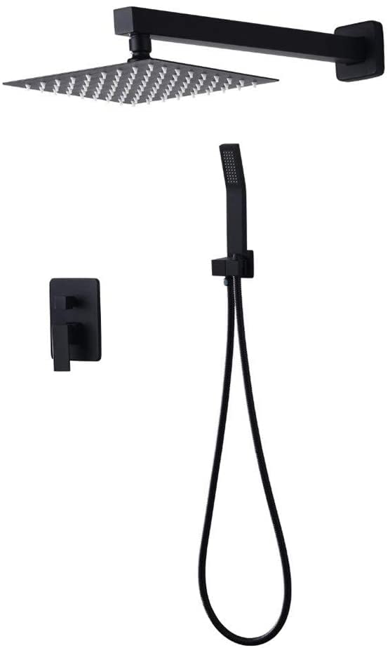 Robinet de douche pluie noir mat 8 pouces avec corps de vanne brut encastré