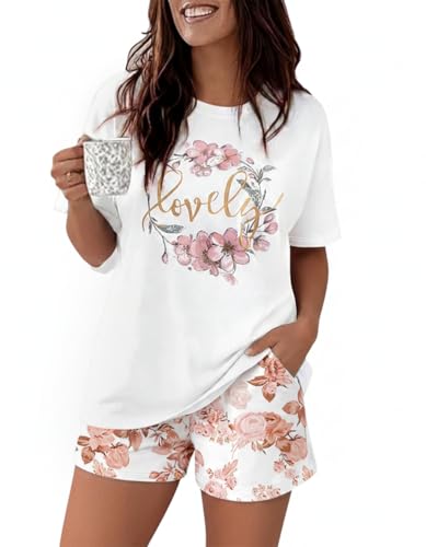 Image of CHICME Pajamas Set for Women 2 Piece Pjs Lounge Set Soft Short Sleeve Tops and Sleep Shorts with Pocket