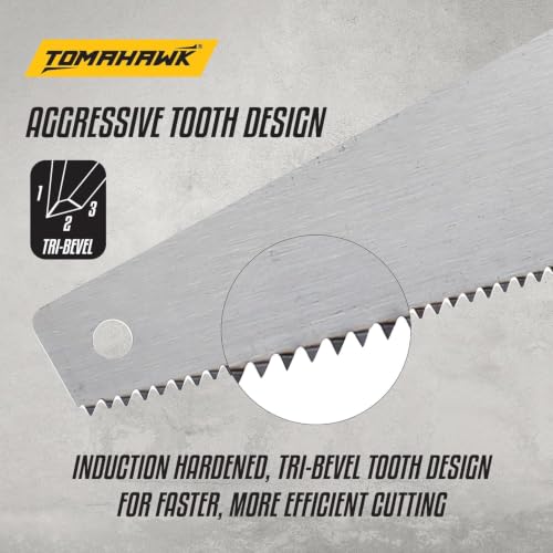 Image of TOMAHAWK Heavy-Duty Hand Saw 18 Inch | High-Carbon Steel Blade | Non-Slip Bi-Material Grip | Wood Cutting Saw for Carpentry, Tree Branches, DIY & Construction | Hand Saw For Wood Cutting