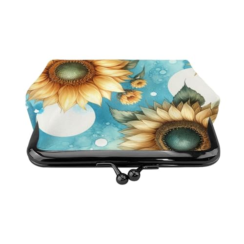 Pu Leather Buckle Coin Purse Bright-Watercolor-Sunflowers Girls Kiss-Lock Change Purse Wallets2
