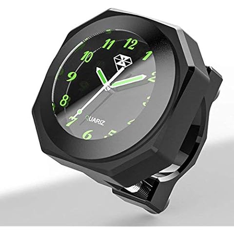 motorcycle Clocks Handlebar Mount Cool Styling Noctilucent Watch Dial Quartz Clock Moto Luminous Alloy Clock Time Gauge Waterproof Clock Decoration for street Bike(black) Cover