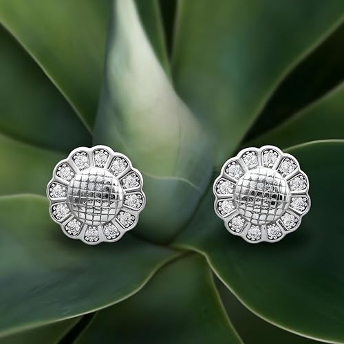 Image of Silver Sunflower Stud Earrings