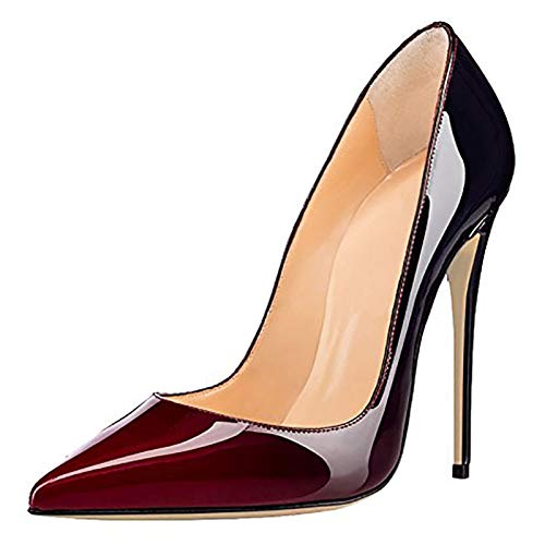 COLETER Women's Sexy Pointed Toe High Heels,4.72 inch/12cm Patent Leather Pumps,Wedding Dress Shoes,Cute Evening Stilettos