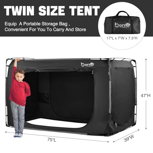 BORNA Bed Tent Bed Canopy Twin Size, Portable Sleeping Tents Dream Tents Indoor for Kids and Adult, Breathable Privacy Space on Bed with Three Doors (Mattress Not Included)