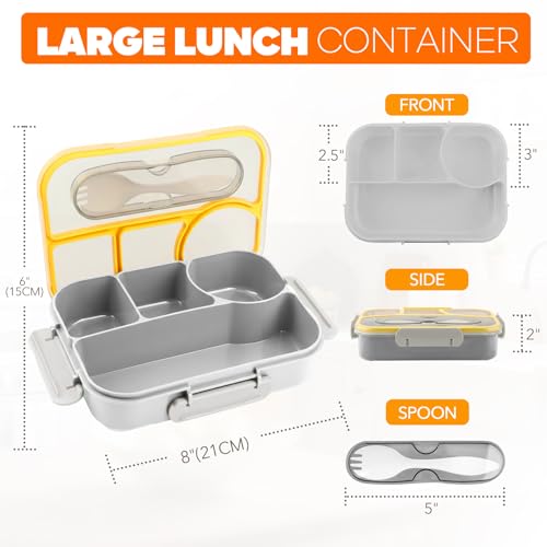 Image of EASYFUN Bento Box Adult, Lunch Box, 4-Compartment Lunch Containers, Drop-Proof, Dishwasher Safe & Made with BPA-Free Materials (Grey)