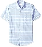 Una marca de Amazon Amazon Essentials – Camisa Oxford de manga corta con bolsillo de corte entallado para hombre, Azul (Blue Windowpane Blu), US S (EU S)