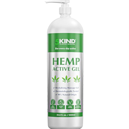 5kind Gel de aceite de cañamo 1000 ml - Para articulaciones y músculos, espalda, región lumbar, músculos, pies, rodillas, cuello, hombros - Crema masaje rica en extractos naturales