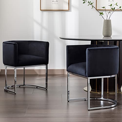 Rivova Black Dining Chairs Set Of 2 Mid Century Modern Dining Chairs With Chrome Metal Legs, Velvet Upholstered Accent Arm Chairs For Dining Room, Kitchen, Vanity, Living Room #TOP9