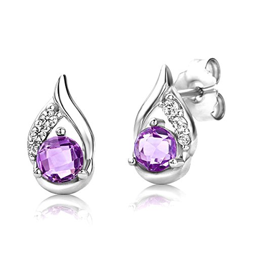 Preisvergleich Produktbild ByJoy Damen-Ohrstecker 925 Sterling- Silber Rundschliff Lila Amethyst