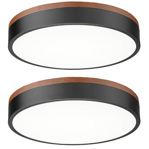 Image of Ken & Ricky 12 inch Modern Flush Mount Ceiling Light,Deep Wood and Black,2 PK