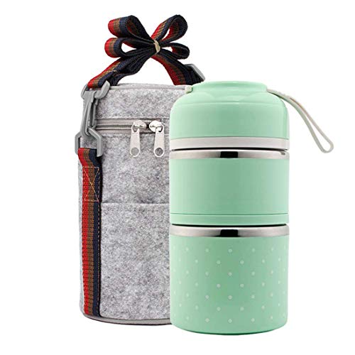 YANWE Frasco Aislante térmico para Alimentos, Acero Inoxidable a Prueba de Fugas y desbordamiento de Barril de Aislamiento de 2 Capas con Bolsa de Aislamiento + Adultos Universal para niños,Green